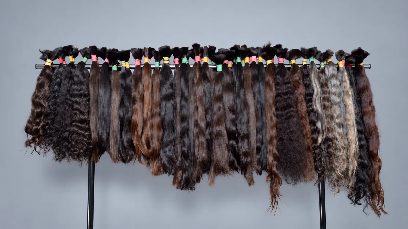 Uzbek virgin hair bundles in natural shades, sorted by length